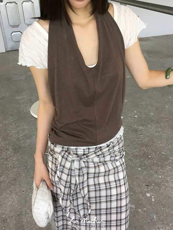 繞脖削肩車線棉質背心